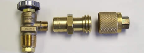 Connections of a propane forklift valve and hose end connection