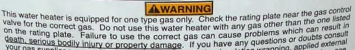 Water heater dedicated gas warning label