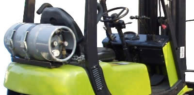 propane cylinder mounted on a forklift